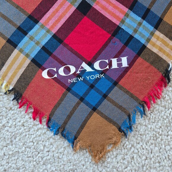 Coach 100% Wool Colorful Plaid Square Scarf - Picture 10 of 11